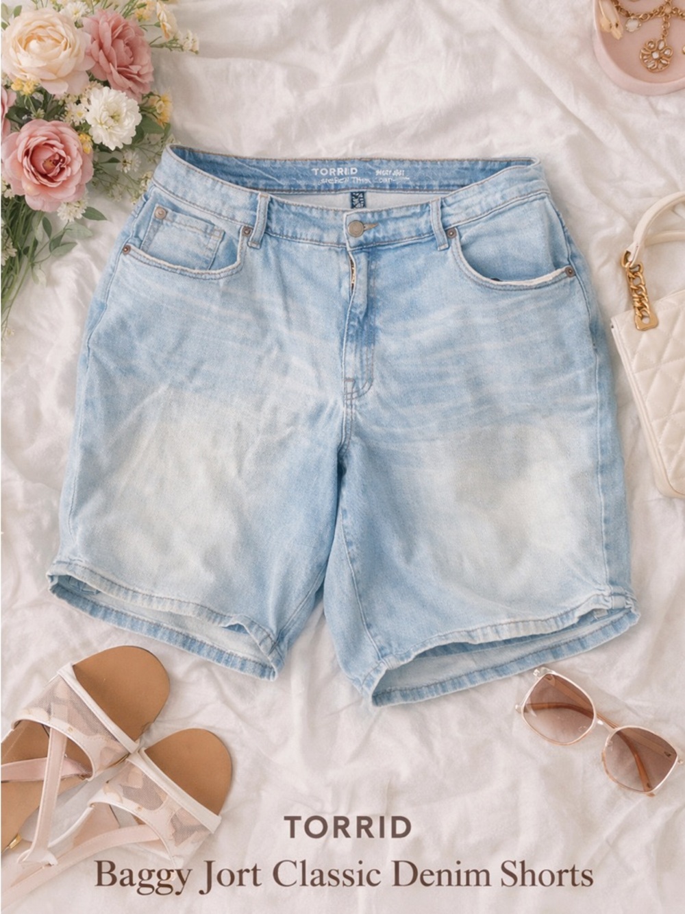 torrid Light Blue Washed Baggy Denim Shorts
